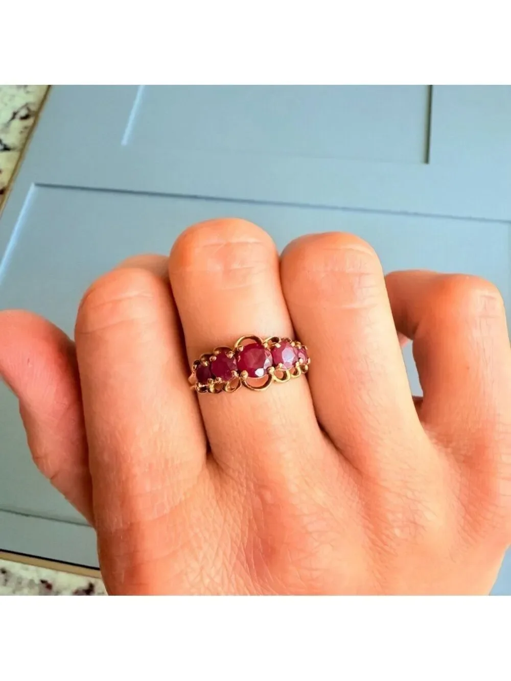 Estate 10K Solid Gold 1.6 TCW Natural Ruby 5Stone Channel Set Ring JCM Mauritius